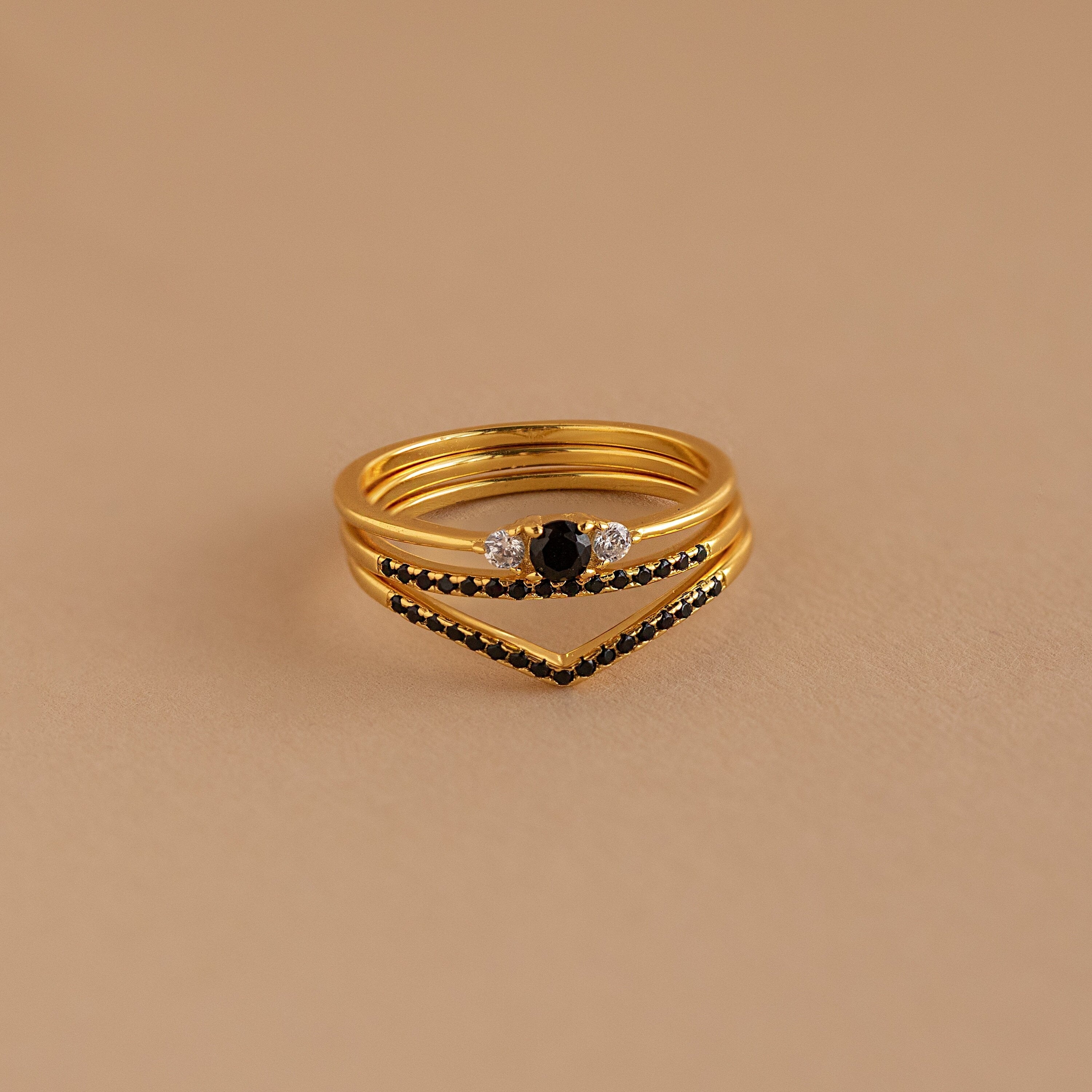 Set of 3 Black Diamond Rings Collection